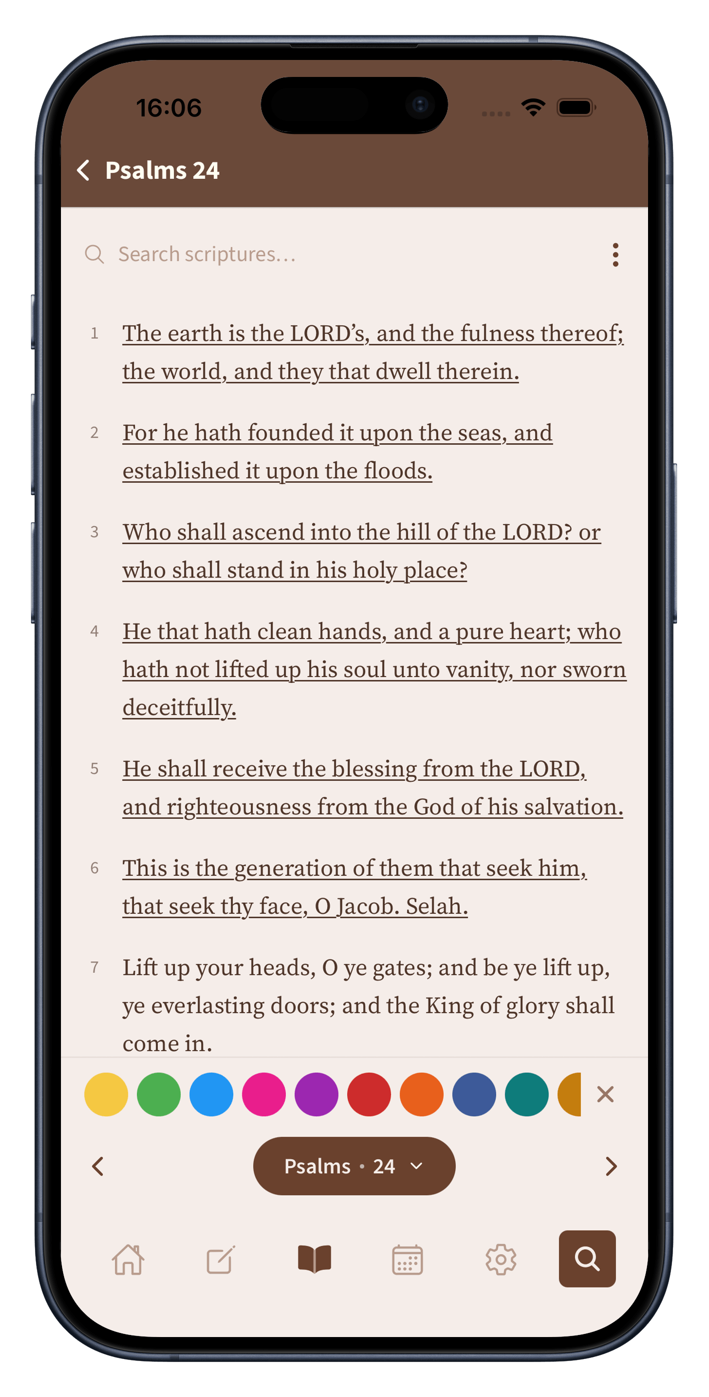 The reader with the full highlight palette open, showing eleven distinct colours